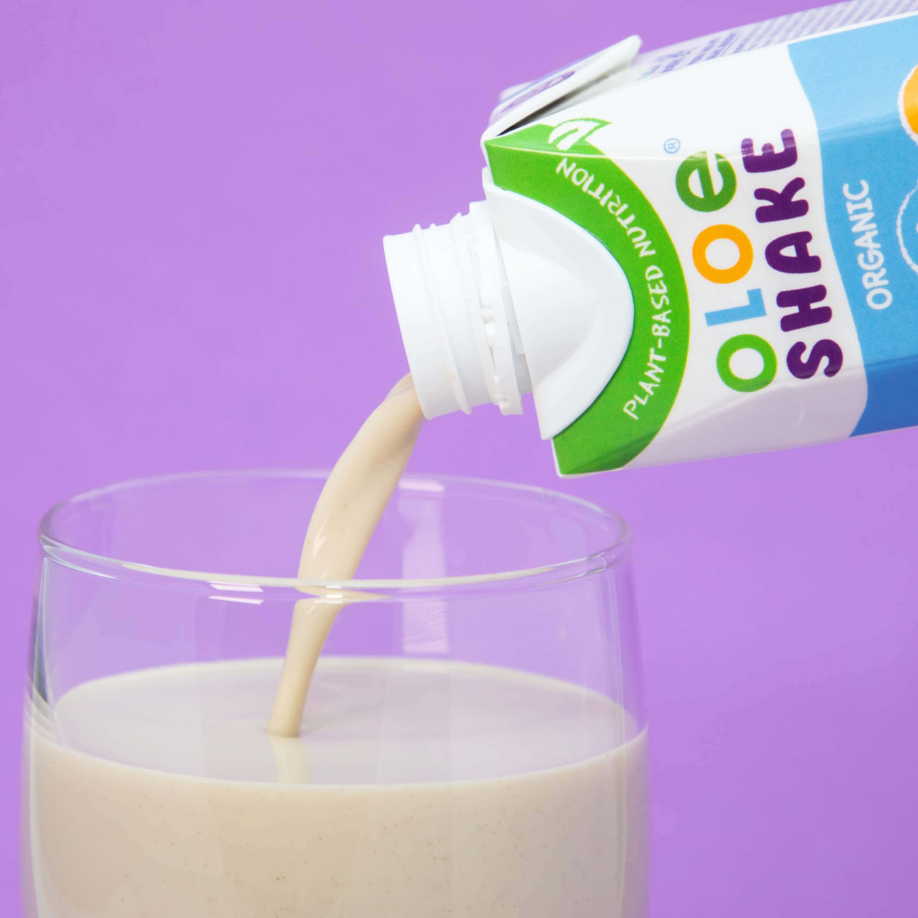 OLOE Shake - Vanilla Wonder - Poured into a glass to show the velvety smooth texture