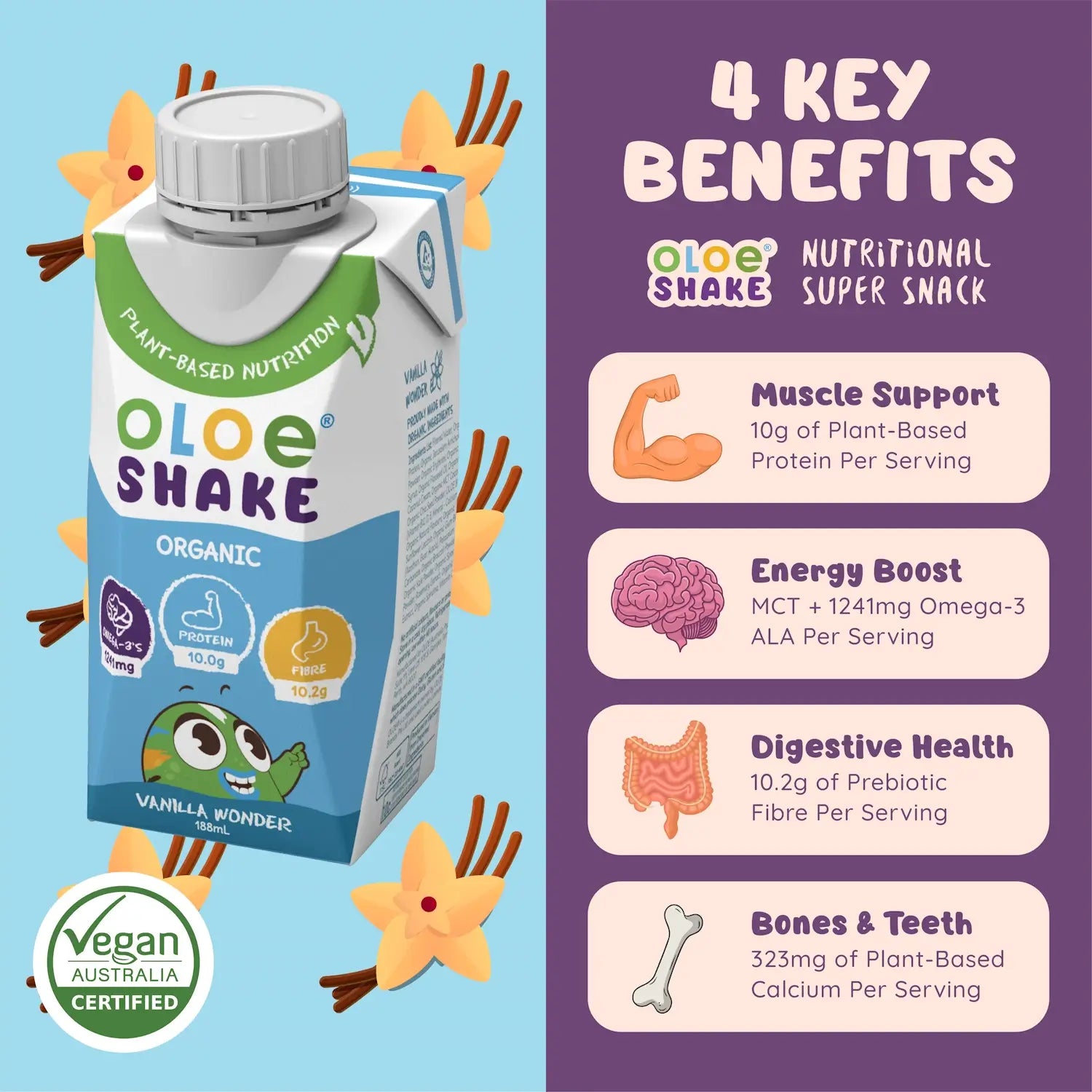 OLOE Shake - Vanilla Wonder - 4 Key Benefits - Muscle, Energy, Digestive, Bones & Teeth