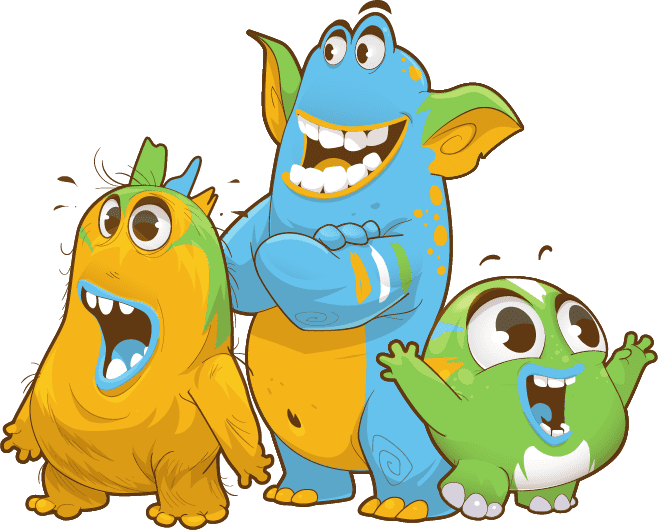 OLOE Characters - Ojo, Eko and Lozi standing as a group together with different expressions