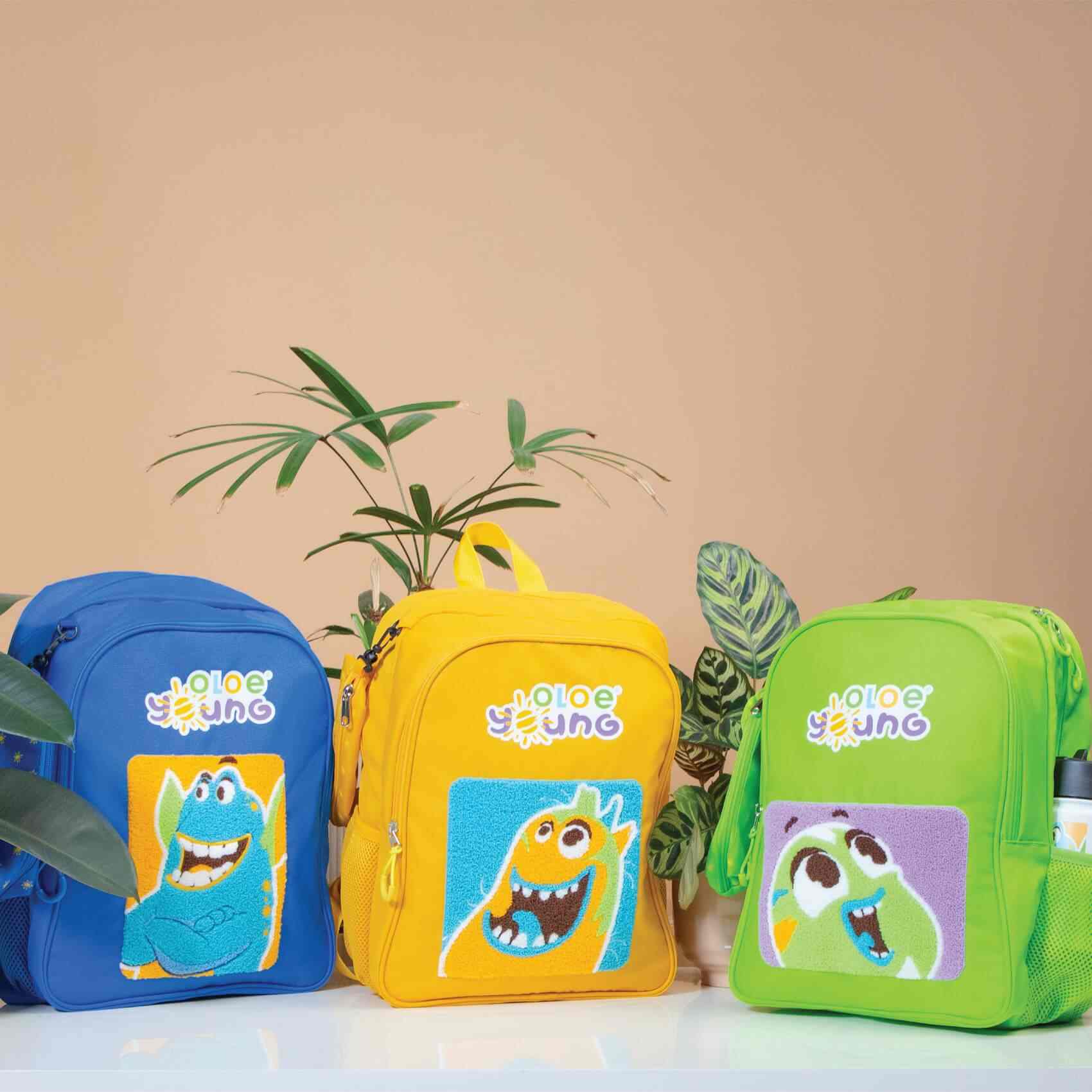 oloe-plush-character-backpack-all-3-colours-blue-orange-and-green-front-facing