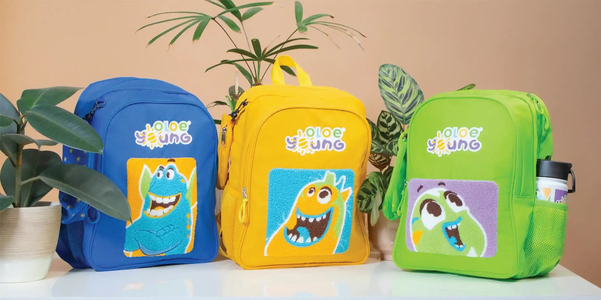 oloe-plush-character-backpack-all-3-colours-blue-orange-and-green-front-facing